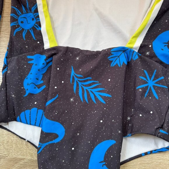New Agua Bendita Clara Surf One Piece Long Sleeve Swimsuit Swim Black Blue Large - Picture 8 of 13